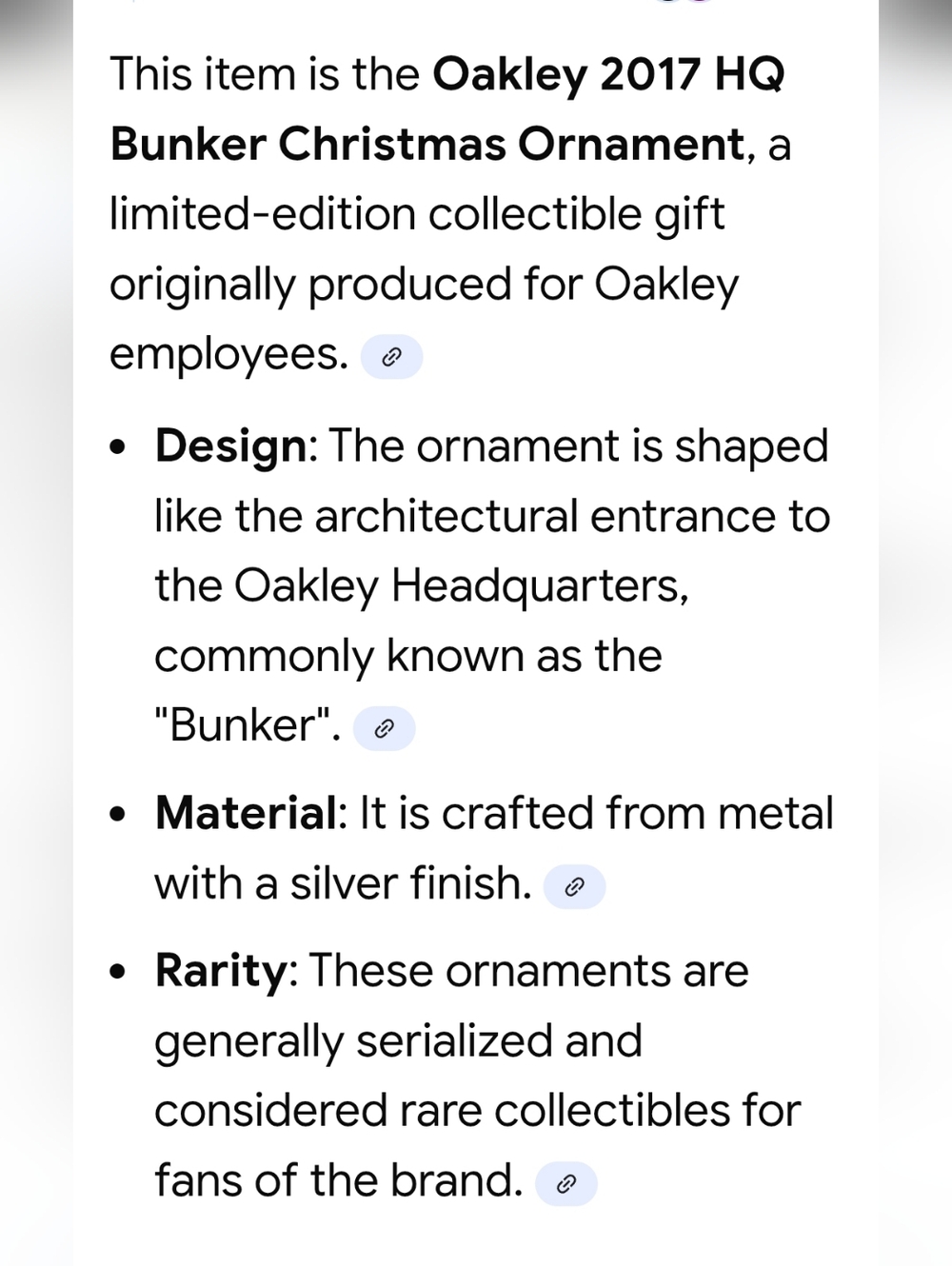 Oakley Rare 2017 HQ Bunker Metal-Silver Christmas Ornament With Velvet Bag - Picture 7 of 7